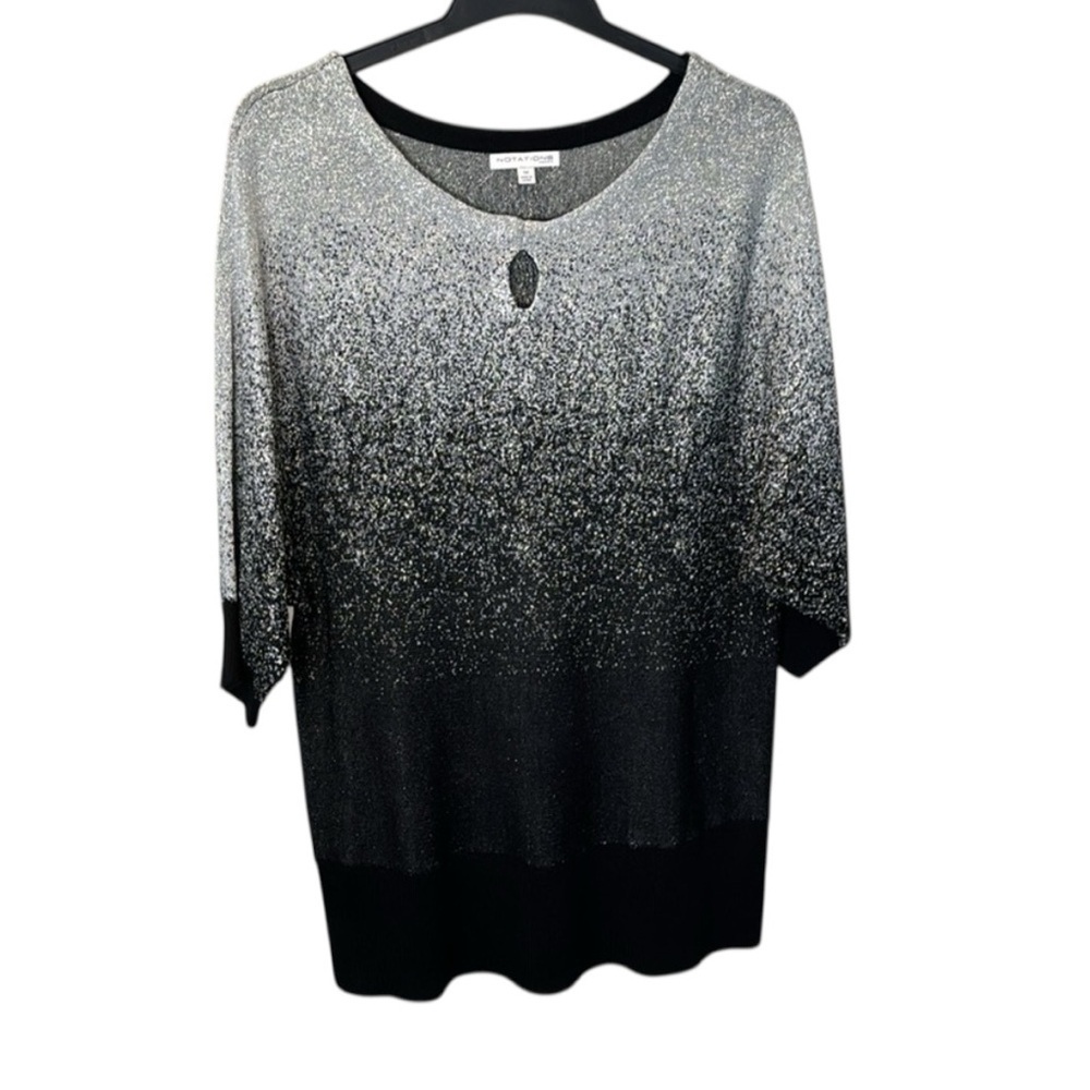 Notations Black Silver Glitter Holiday batwing formal event keyhole sweater 1X